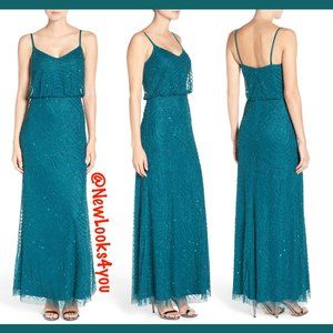 NWT Adrianna Papell‎ Art Deco Beaded Blouson Gown in Hunter [PETITE SZ 16P ]